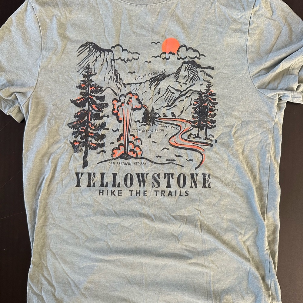 Yellowstone "Hike The Trails" Graphic Tee - Sage with Coral Accents